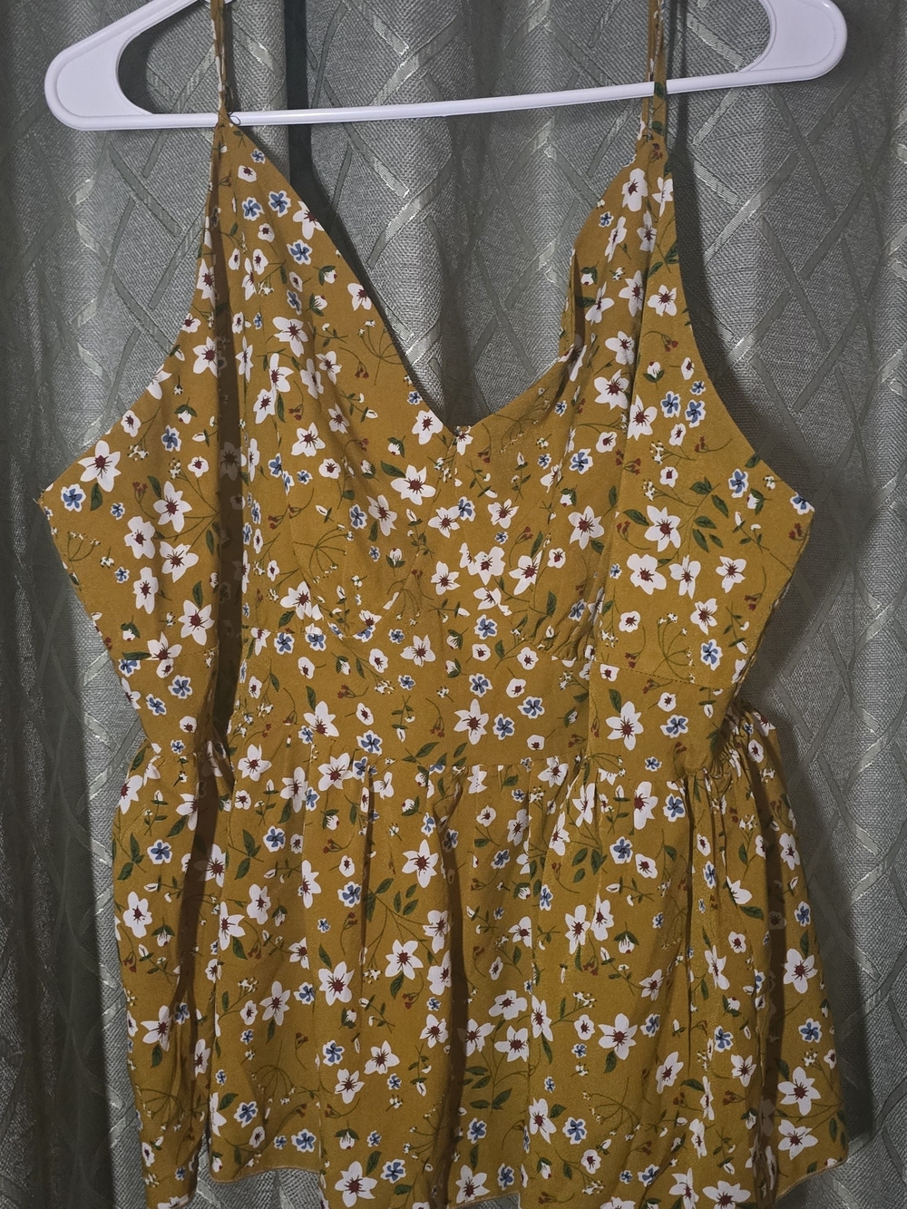 SHEIN Mustard Floral Spaghetti-Strap Mini Dress